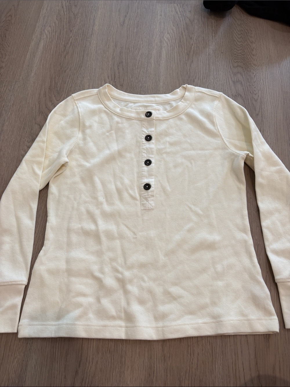Kids Cream Long-Sleeve Henley Top with Button Placket
